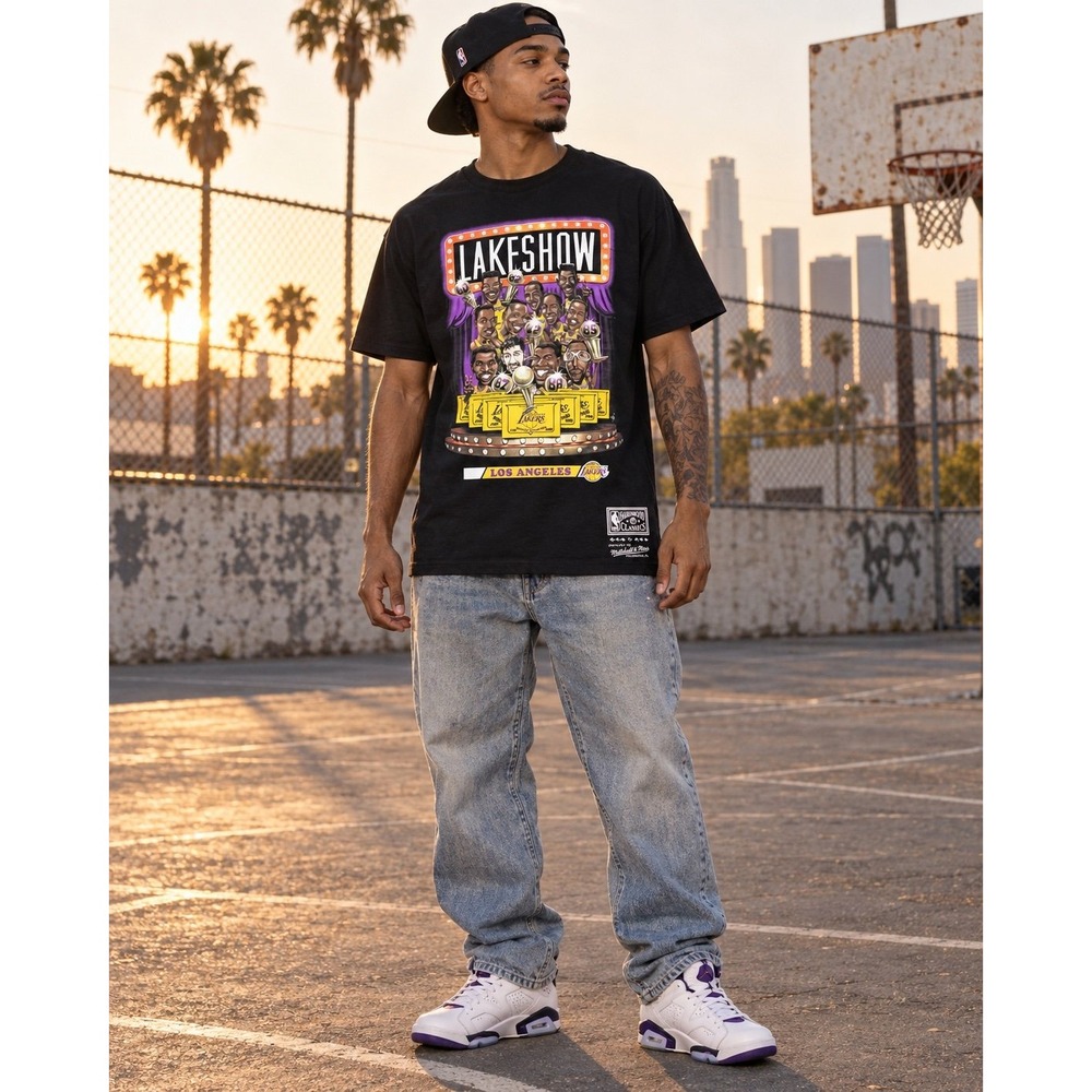 Mitchell & Ness Lakers Lakeshow Hardwood Classics Graphic Tee Black Men's S